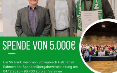VR Bank Heilbronn Schwäbisch Hall eG unterstützt regionale Vereine mit 197.255 Euro
